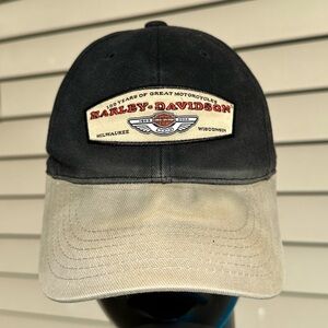 VINTAGE Harley Davidson Motorcycles 100 years patch tan and Black baseball hat